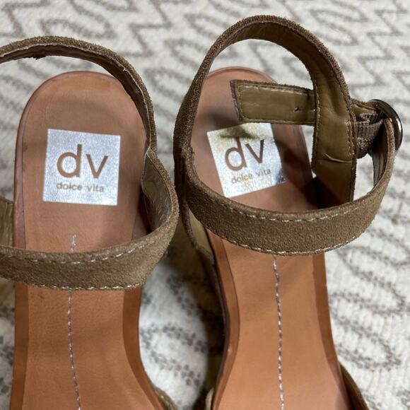 Dolce Vita Brown Ankle Strap Peep Toe Wedges Women’s sz10 Spring Suede Neutral - Picture 2 of 6